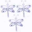 3"" White Mini Wire Bead Dragonfly Dragonflies 3pc set - nylon hanging ceiling wall nursery bedroom 