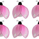2"" Pink Black Mini Glitter Ladybugs 6pc set - nylon hanging ceiling wall nursery bedroom decor deco