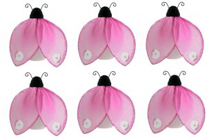 2"" Pink Black Mini Glitter Ladybugs 6pc set - nylon hanging ceiling wall nursery bedroom decor deco