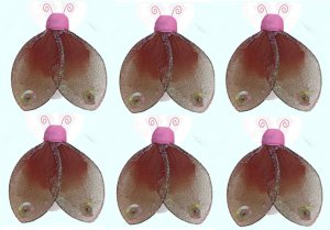 2"" Brown Pink Mini Glitter Ladybugs 6pc set - nylon hanging ceiling wall nursery bedroom decor deco