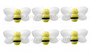 2"" Yellow Mini Smiling Bumble Bees 6pc set - nylon hanging ceiling wall nursery bedroom decor decor