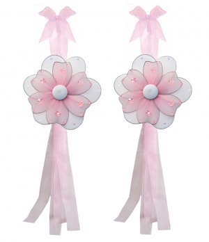 Pink Multi Layered Daisy Flower Curtain Tieback Pair / Set - holder tiebacks tie backs nursery bedro