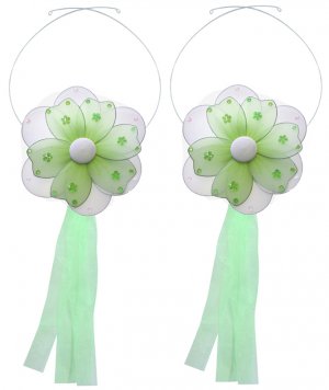 Green Multi Layered Daisy Flower Curtain Tieback Pair / Set - holder tiebacks tie backs nursery bedr