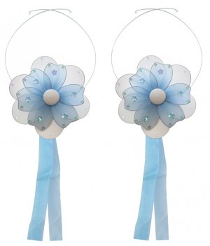 Blue Multi Layered Daisy Flower Curtain Tieback Pair / Set - holder tiebacks tie backs nursery bedro