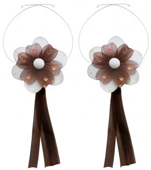 Brown Multi Layered Daisy Flower Curtain Tieback Pair / Set - holder tiebacks tie backs nursery bedr