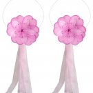 Dark Pink White Triple Layered Daisy Flower Curtain Tieback Pair / Set - holder tiebacks tie backs n