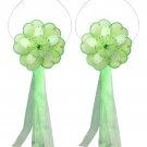 Green White Triple Layered Daisy Flower Curtain Tieback Pair / Set - holder tiebacks tie backs nurse
