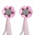Pink Brown White Triple Layered Daisy Flower Curtain Tieback Pair / Set - holder tiebacks tie backs 