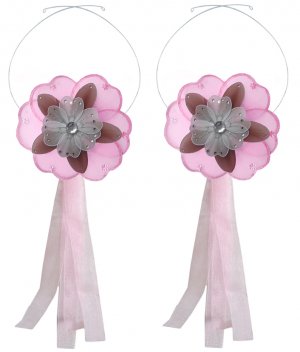 Pink Brown White Triple Layered Daisy Flower Curtain Tieback Pair / Set - holder tiebacks tie backs 