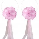 Pink White Triple Layered Daisy Flower Curtain Tieback Pair / Set - holder tiebacks tie backs nurser
