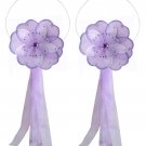 Purple White Triple Layered Daisy Flower Curtain Tieback Pair / Set - holder tiebacks tie backs nurs