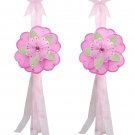Dark Pink Green Pink Triple Layered Daisy Flower Curtain Tieback Pair / Set - holder tiebacks tie ba