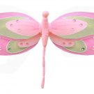 13"" Dark Pink (Fuschia), Green & Pink Triple Layered Dragonfly - nylon hanging ceiling wall nursery