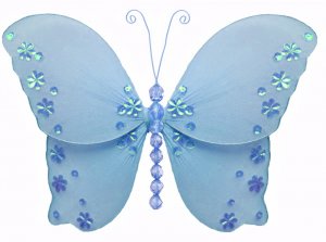 5"" Blue Twinkle Bead Sequin Butterfly - nylon hanging ceiling wall nursery bedroom decor decoration