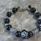 Black and Silver Bracelet with Charm
