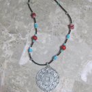Red Turquoise black Necklace with large silver pendent