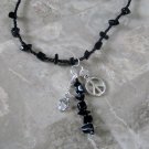 Black Rock Necklace With Peace Sign and Gemstone Charm