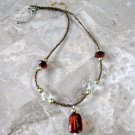Gold, Brown & White Beaded Necklace