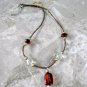 Gold, Brown & White Beaded Necklace