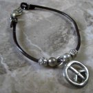 Leather Peace Sign Charm Bracelet