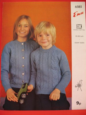 Vintage Emu Double Knitting Pattern Childrens Pullover Jumper Cardigan Sweaters Sizes 22 - 36 Inches