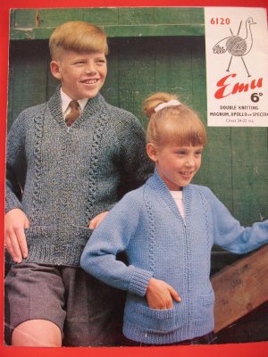 Emu Double Knitting Pattern Childrens Zippered Sweaters with Pockets Sizes 24- 32 Inches