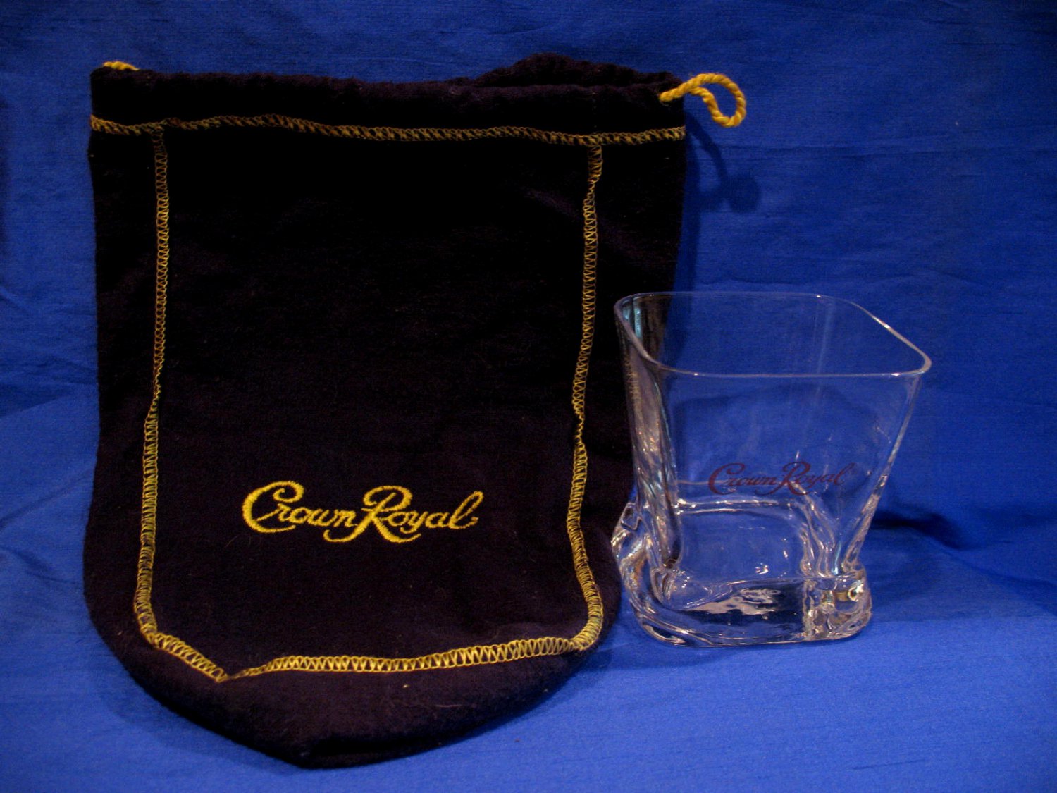 Crown Royal Whisky Glass with Purple Bag Whiskey Souvenir Square Shaped ...