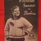 Vintage Chieftain Beehive Knitting Pattern Football Sweater Teenagers SIZE 14, 16, 18