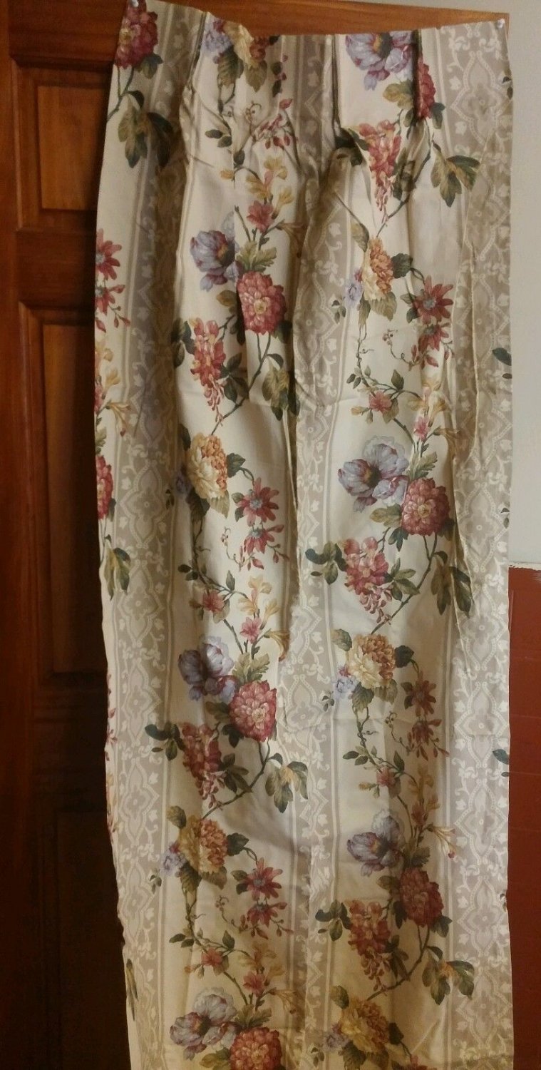 Ivory floral pinch pleat Drapes pair NEW 48" x 84"