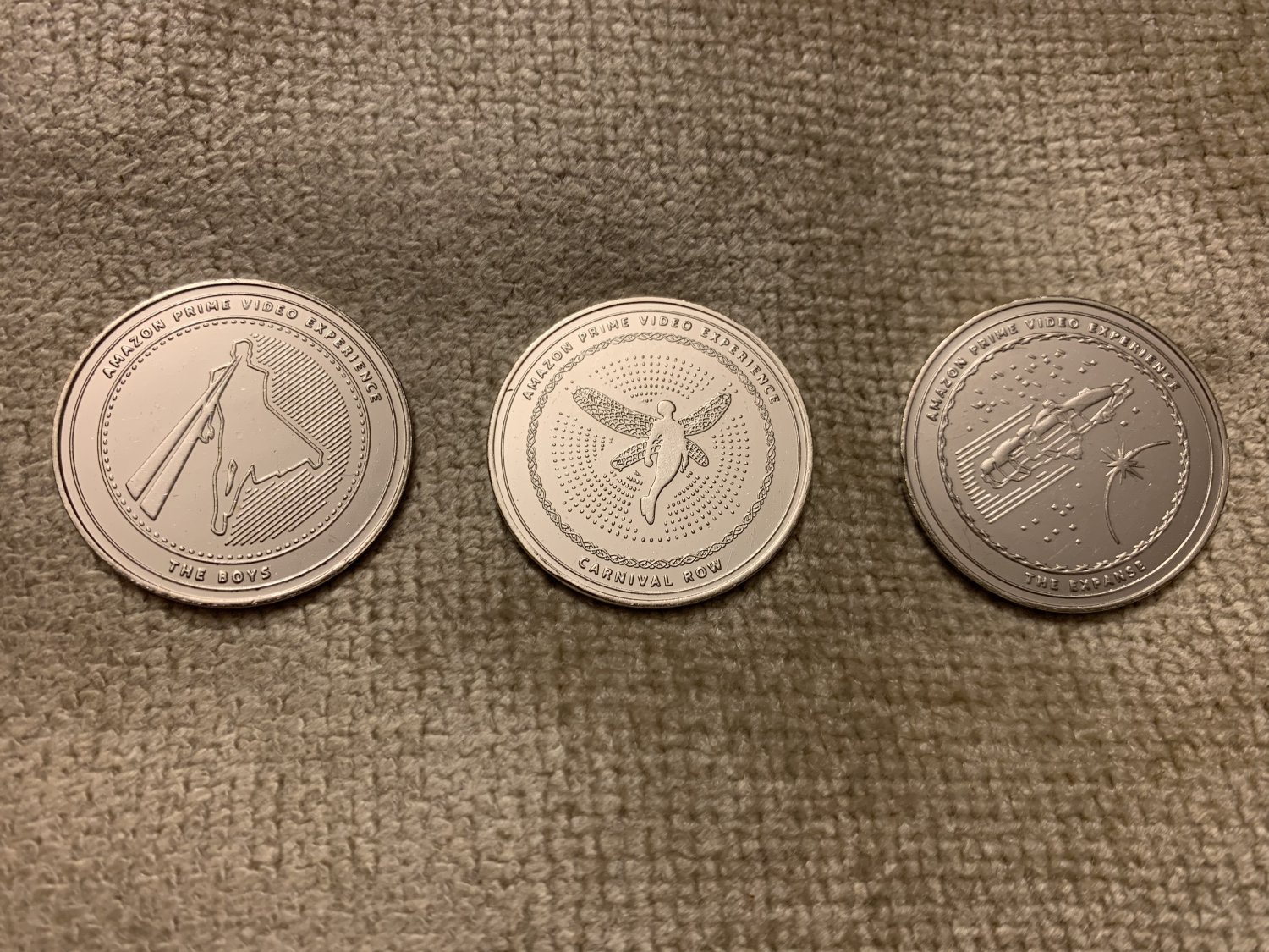 SDCC 2019 Amazon Prime Coins Tokens for The Boys, The Expanse, Carnival Row