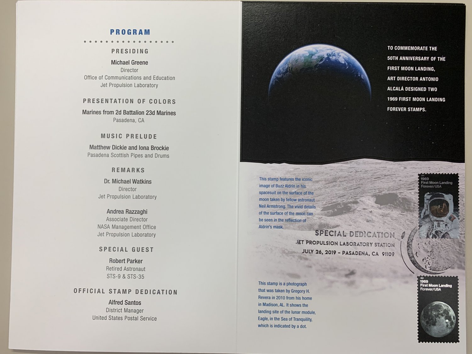 50th NASA Anniversary Moon Landing Stamp Dedication Ceremony Stamp Program at JPL