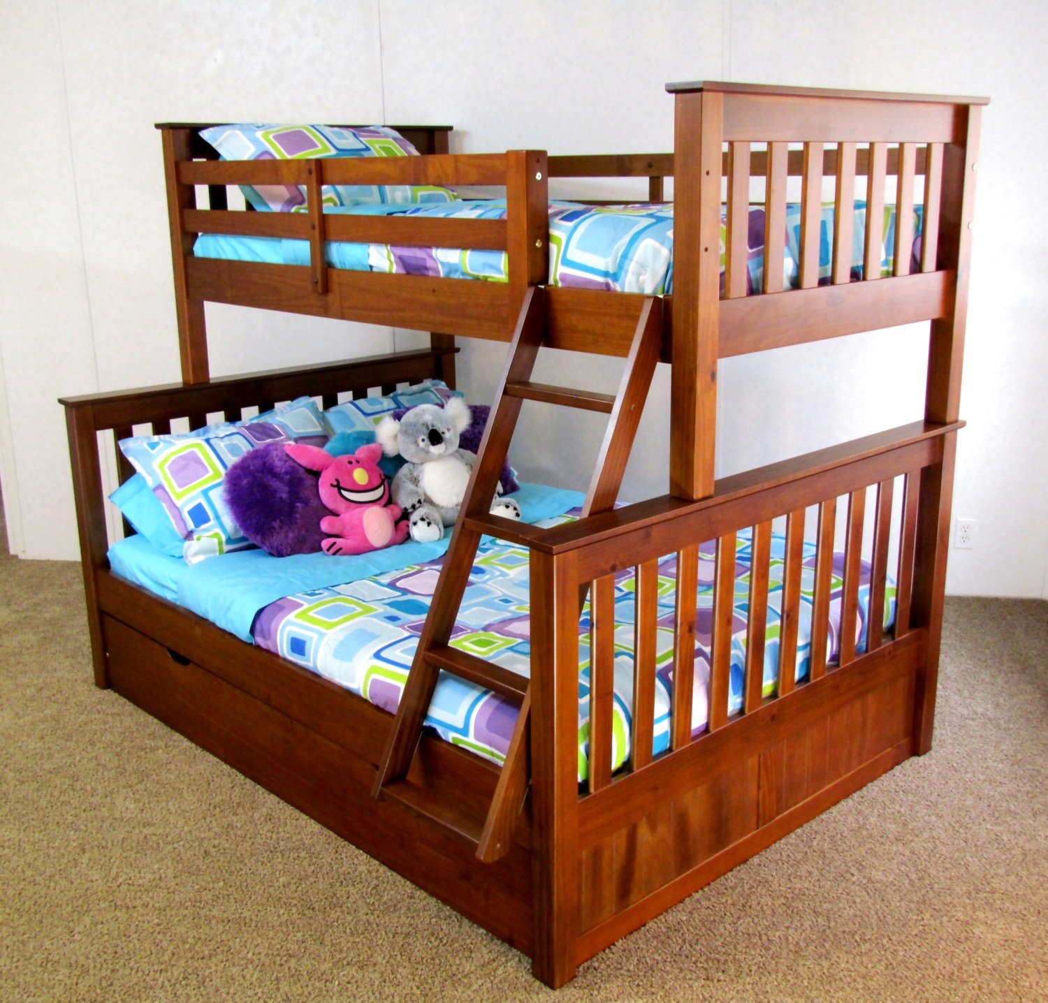 TWIN OVER FULL BUNK BED + TRUNDLE SOLID WOOD - FREE SHIPPING