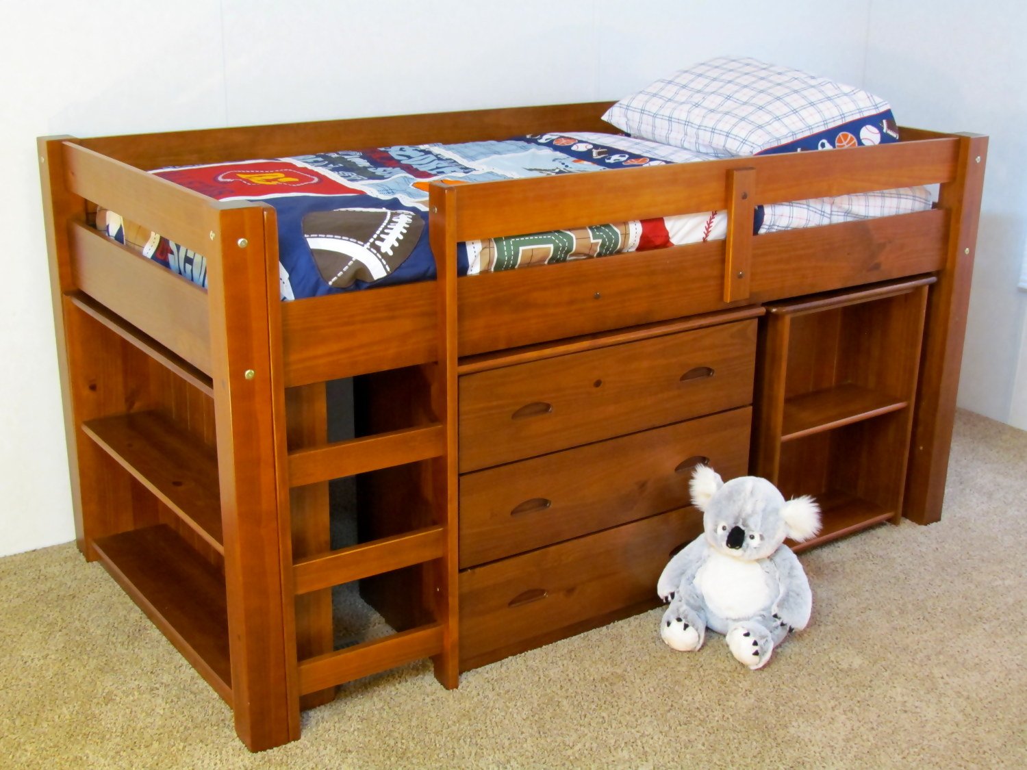 LOW LOFT BUNK BED SOLID WOOD/ DESK, CHEST & BOOKCASE / FREE SHIPPING