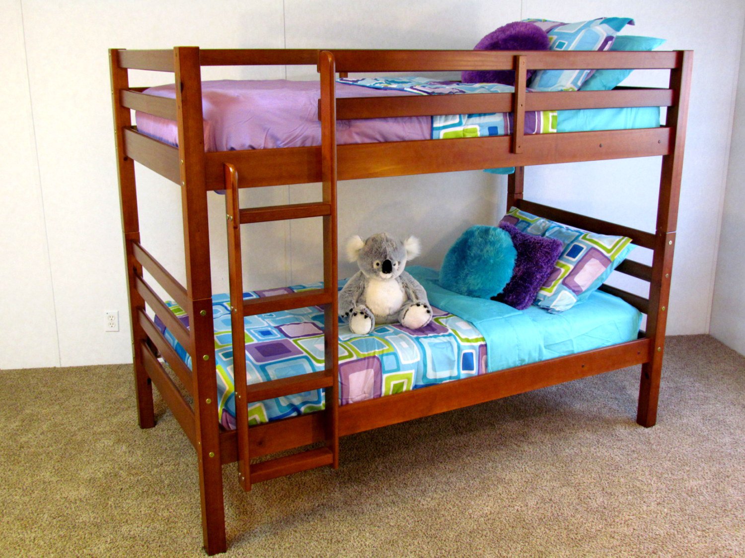 Twin over Twin Solid Wood Bunk Bed "The Boomerang" FREE SHIPPING