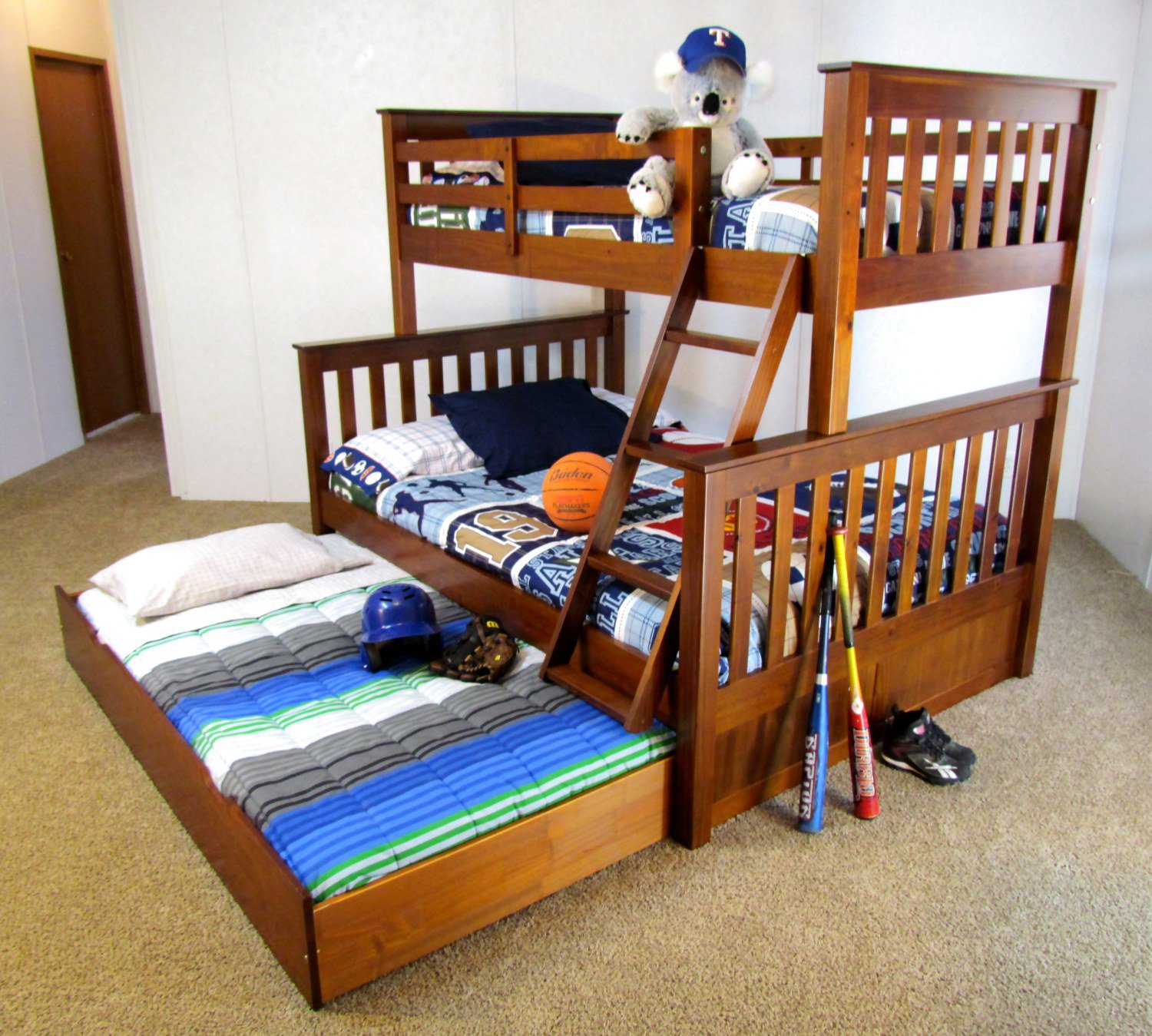 TWIN OVER FULL BUNK BED + TRUNDLE SOLID WOOD FREE SHIPPING
