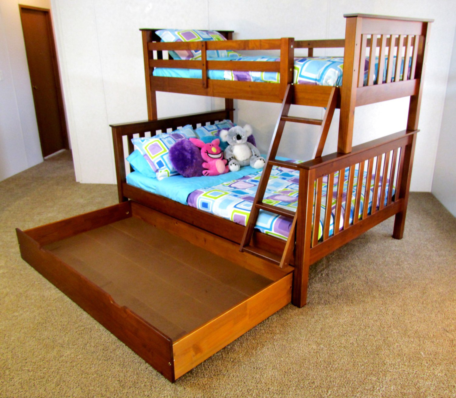 TWIN OVER FULL BUNK BED + TRUNDLE SOLID WOOD FREE SHIPPING