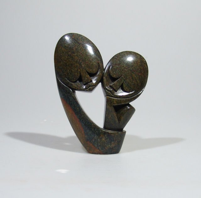 "Mother & Child" Serpentine Stone Shona Sculpture / Art Hand Carved in