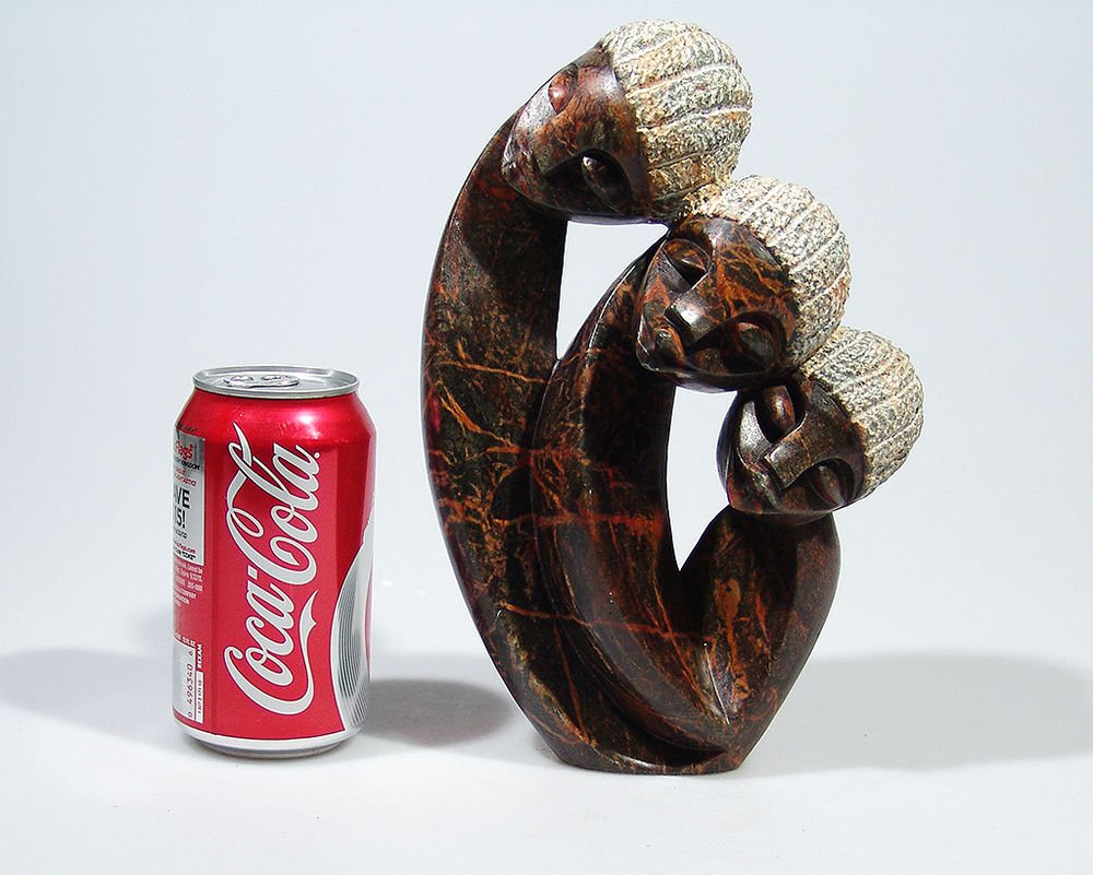 "Family of Three" Serpentine Shona Stone Sculpture Hand Carved in Zimbabwe!