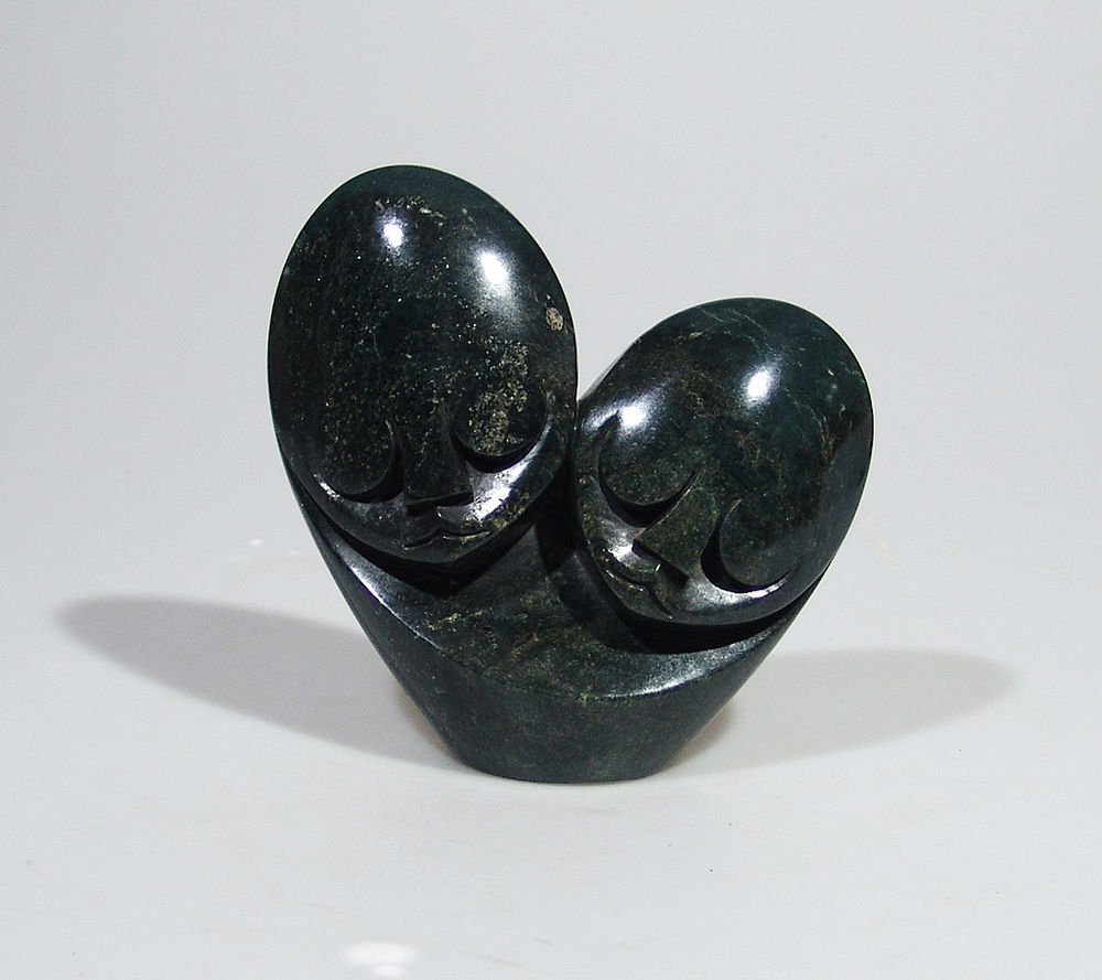 "Lovers" Serpentine Shona Stone Sculpture by Cuth Hand Carved in Zimbabwe!