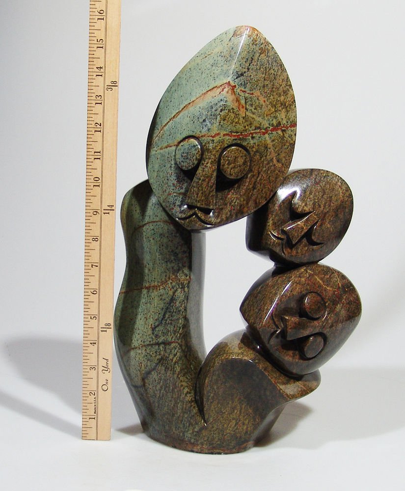 LRG "Family of 3" Serpentine Shona Stone Sculpture Hand Carved