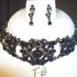 BLACK AUSTRIAN CRYSTAL NECKLACE EARRING CHOKER JEWELRY