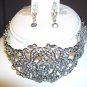 WHITE DIAMOND CRYSTAL CHOKER NECKLACE EARRING JEWELRY