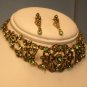 BRONZE PERIDOT GREEN AUSTRIAN CRYSTAL EARRING CHOKER