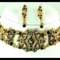 GOLD BLACK AUSTRIAN CRYSTAL NECKLACE EARRING CHOKER