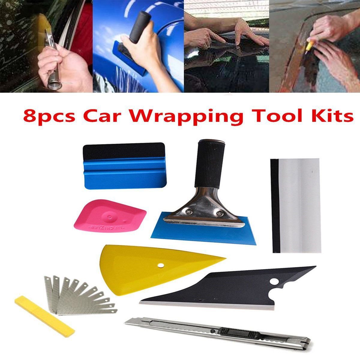 Professional 8 in 1 Car Window Film Tools Squeegee Scraper Set Kit Car Tint