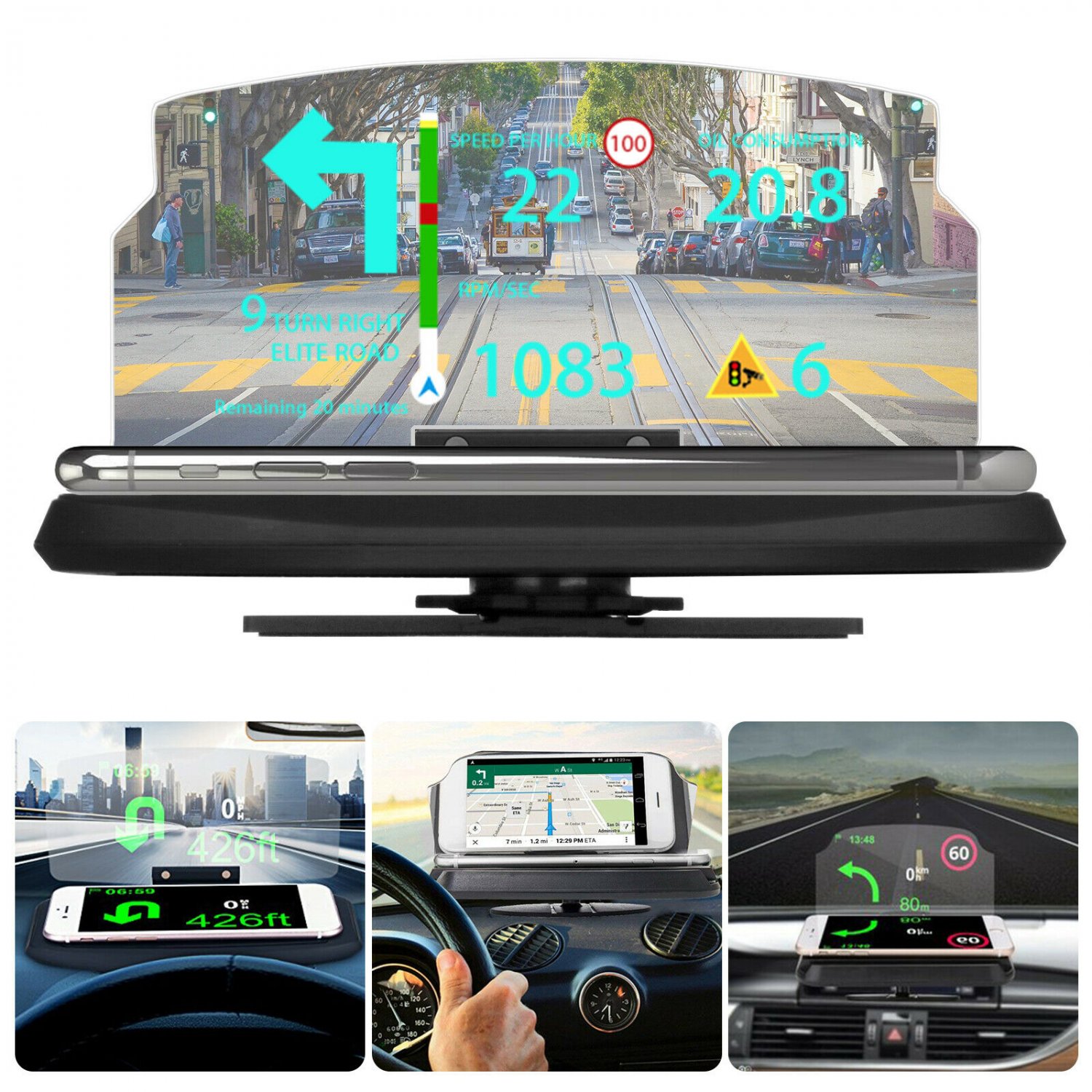 Car SUV HUD Head Up Display Navigation GPS Projector Phone Mount Bracket Holder