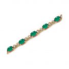 14 KT YELLOW GOLD OVAL EMERALD AND DIAMOND BRACELET
