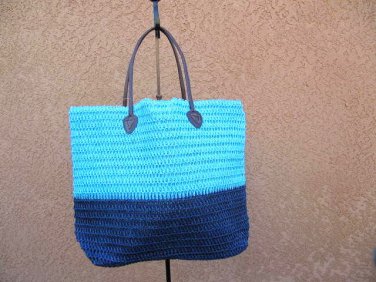 Navy & Sky Blue Straw Shopper Beach Gym Tote Bag  Handbag  Purse Big Large New