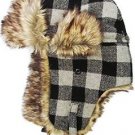 Black Gray Plaid Trapper Hat Faux Fur Warm Winter Aviator Bomber Trooper Hunting