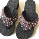 P&G Collection Flip Flops Cross Turquoise Colored Stone Studs Brown Sandal SZ 7 P&G Collection Flip Flops Cross Turquoise Colored Stone Studs Brown Sandal SZ 7